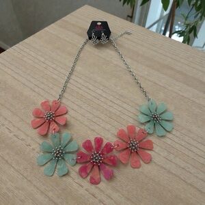 Floral Statement Necklace in Pink and Green